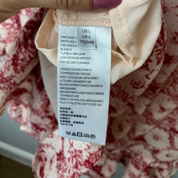 FREE PEOPLE Mini Dress Floral Cream Red Ruffle size L - Picture 7 of 8